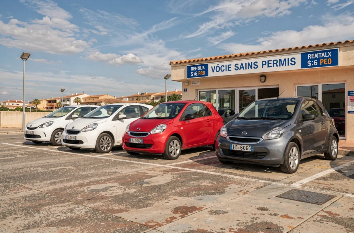 Comparaison de plusieurs modèles de voitures sans permis dans un parking de location à Nice