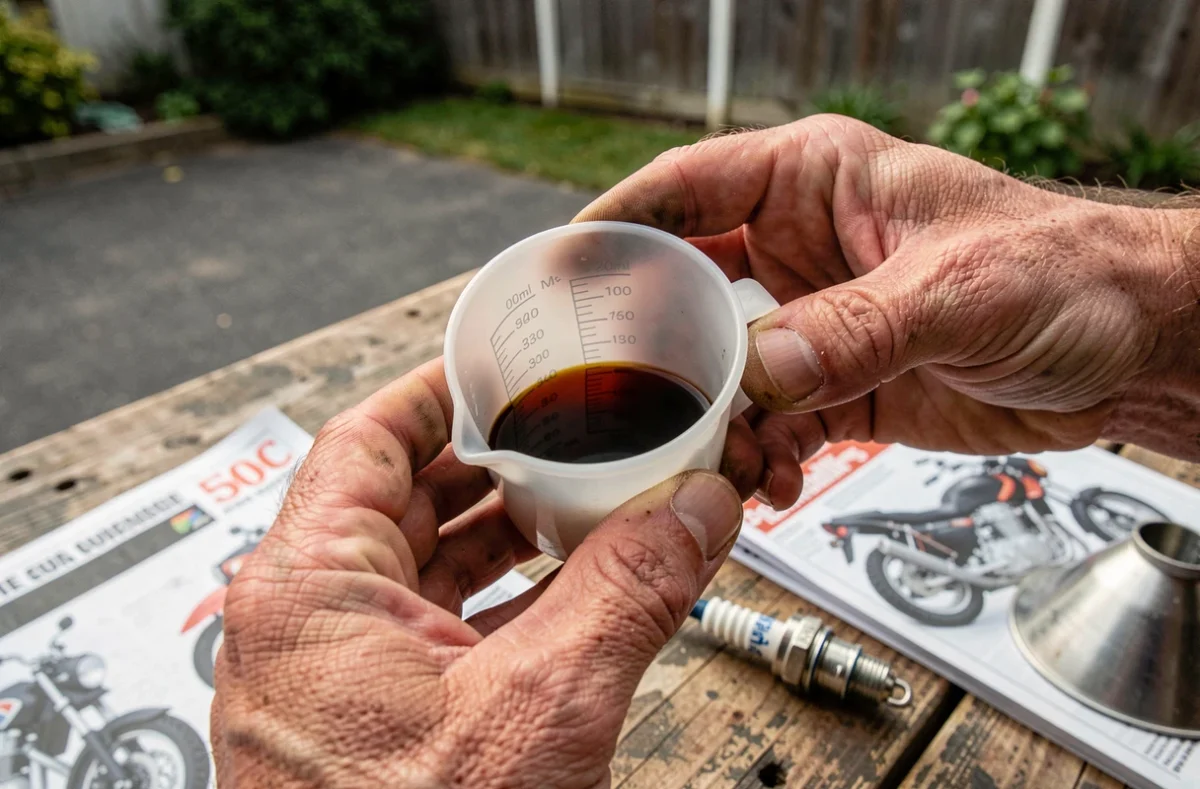 Dosage précis de l'huile deux temps avec un verre gradué pour mélange moteur 50cc