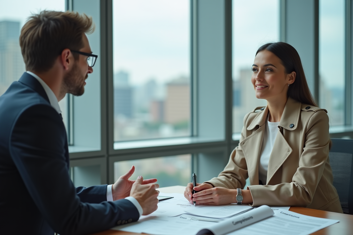 Femme jeune conseillère assurance en discussion dans un bureau moderne