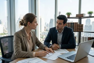 Femme d affaires en réunion avec conseiller bancaire