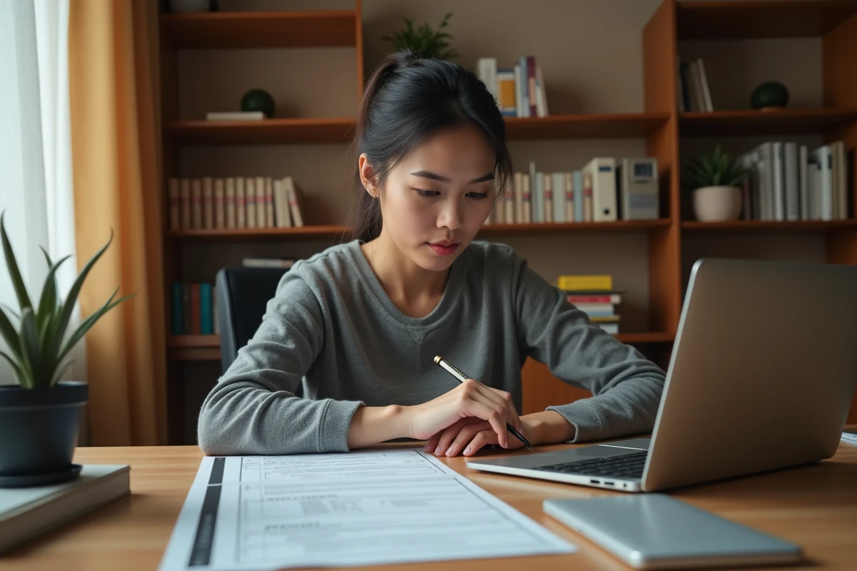 Femme remplissant un formulaire de correction d'immatriculation SIV sur son ordinateur portable