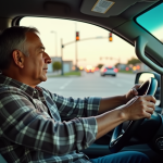 Durée idéale avant de griller un feu rouge au Texas : conseils et astuces Homme hispanique au volant d'une camionnette au feu rouge