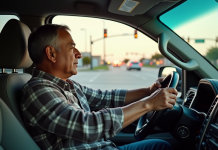 Durée idéale avant de griller un feu rouge au Texas : conseils et astuces Homme hispanique au volant d'une camionnette au feu rouge