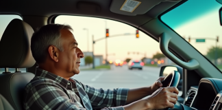 Durée idéale avant de griller un feu rouge au Texas : conseils et astuces Homme hispanique au volant d'une camionnette au feu rouge