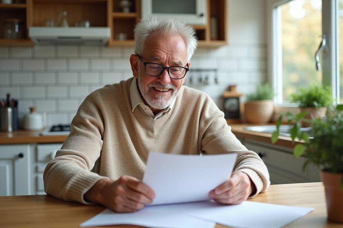 Homme retraité vérifiant ses documents d
