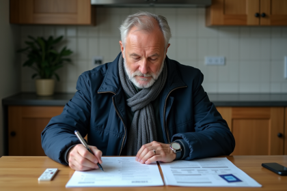 Homme d'âge moyen arrangeant documents de voiture