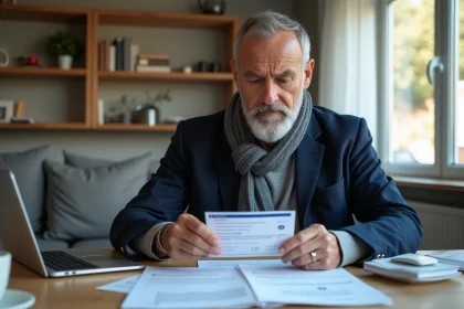 Homme vérifiant sa carte grise dans un bureau à domicile