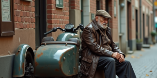 Side-cars : pourquoi ne sont-ils plus utilisés ? Raisons et évolution du transport Homme âgé à côté d'une moto vintage avec sidecar en ville