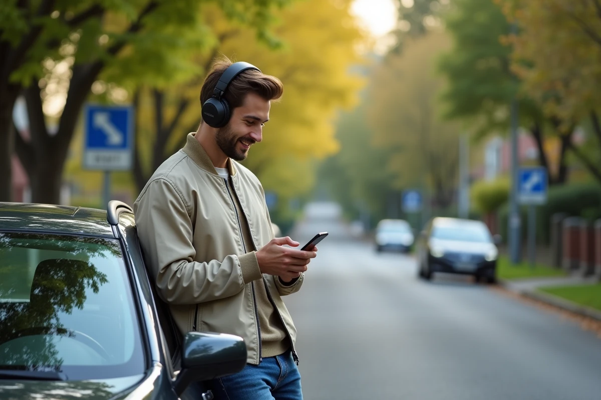 Homme détendu avec casque à côté d