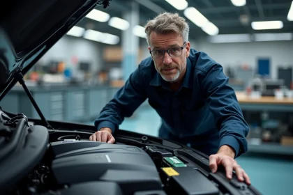 Ingénieur automobile examinant un moteur DCi dans un atelier propre