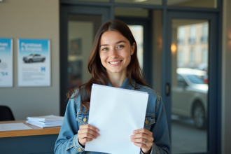 Jeune fille française souriante avec permis de conduire