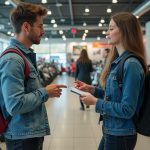 Acheter un scooter sans BSR : conditions, démarches, astuces Jeune homme parlant avec un vendeur dans une concession scooter