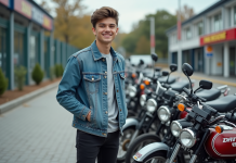 Jeune homme souriant à côté de motos Dax d'occasion
