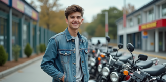 Jeune homme souriant à côté de motos Dax d'occasion