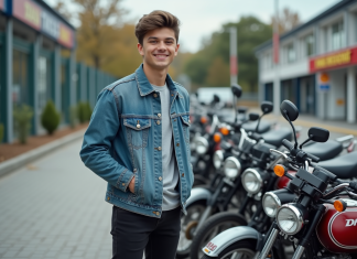 Jeune homme souriant à côté de motos Dax d'occasion