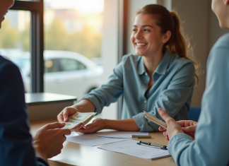 Jeune payant à l école de conduite pour le BSR en plein jour