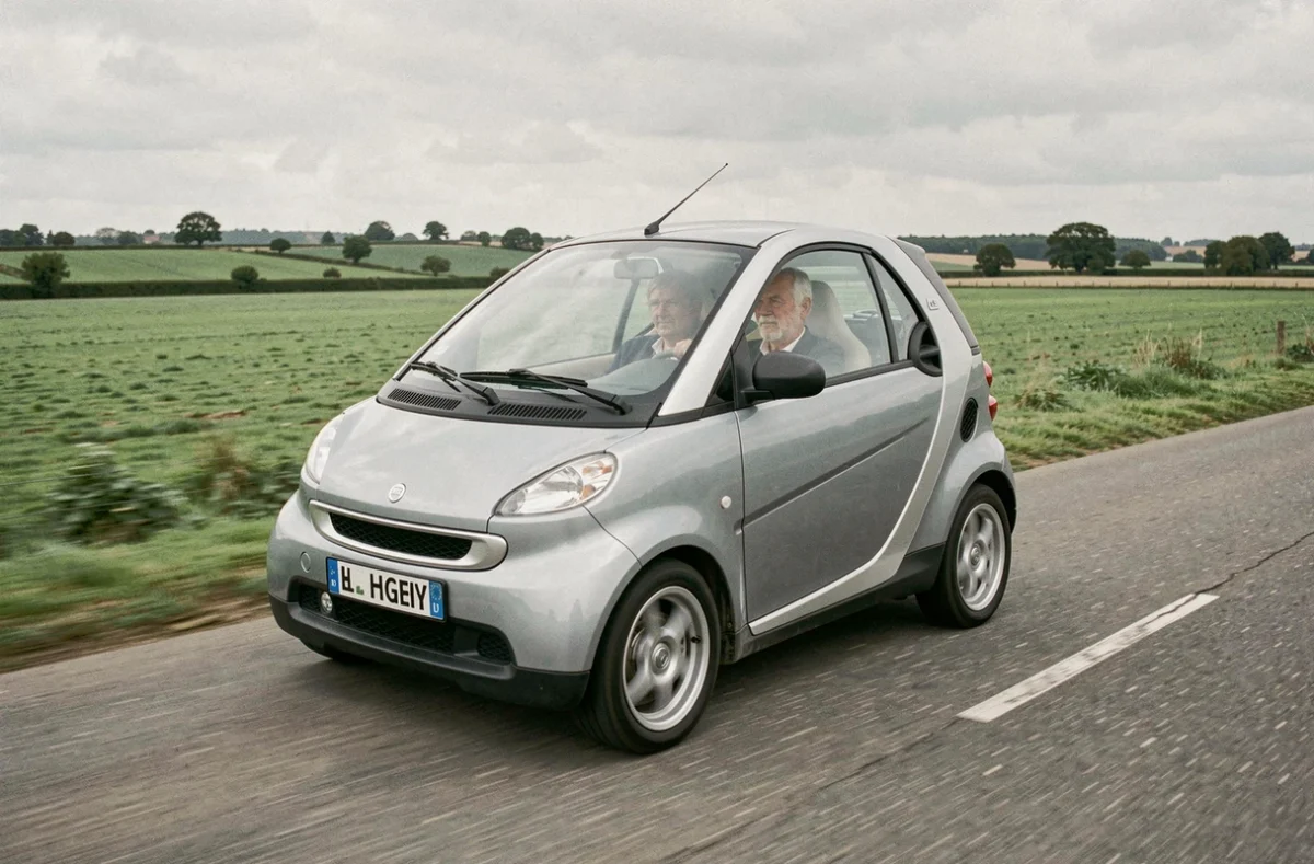 Ligier 4 places en conduite sur une route de campagne française avec un couple à bord