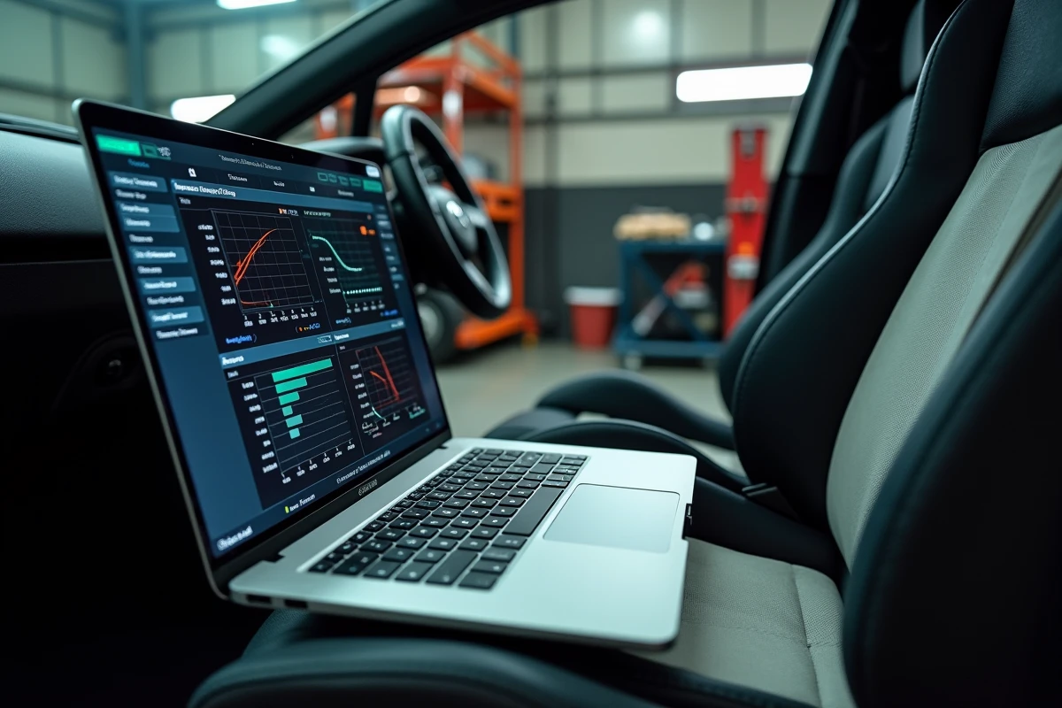 Écran de logiciel de cartographie moteur avec courbes ECU affiché lors d'une séance de reprogrammation automobile