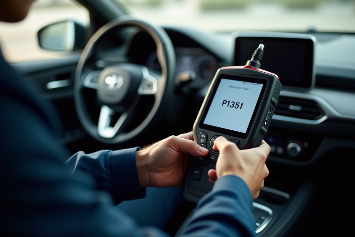 Mécanicien utilisant un scanner de diagnostic dans la voiture