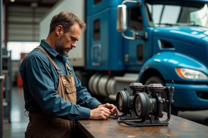 Mécanicien homme examine deux modèles d'airlinker dans l'atelier