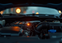 Moteur de voiture avec voyant check engine lumineux