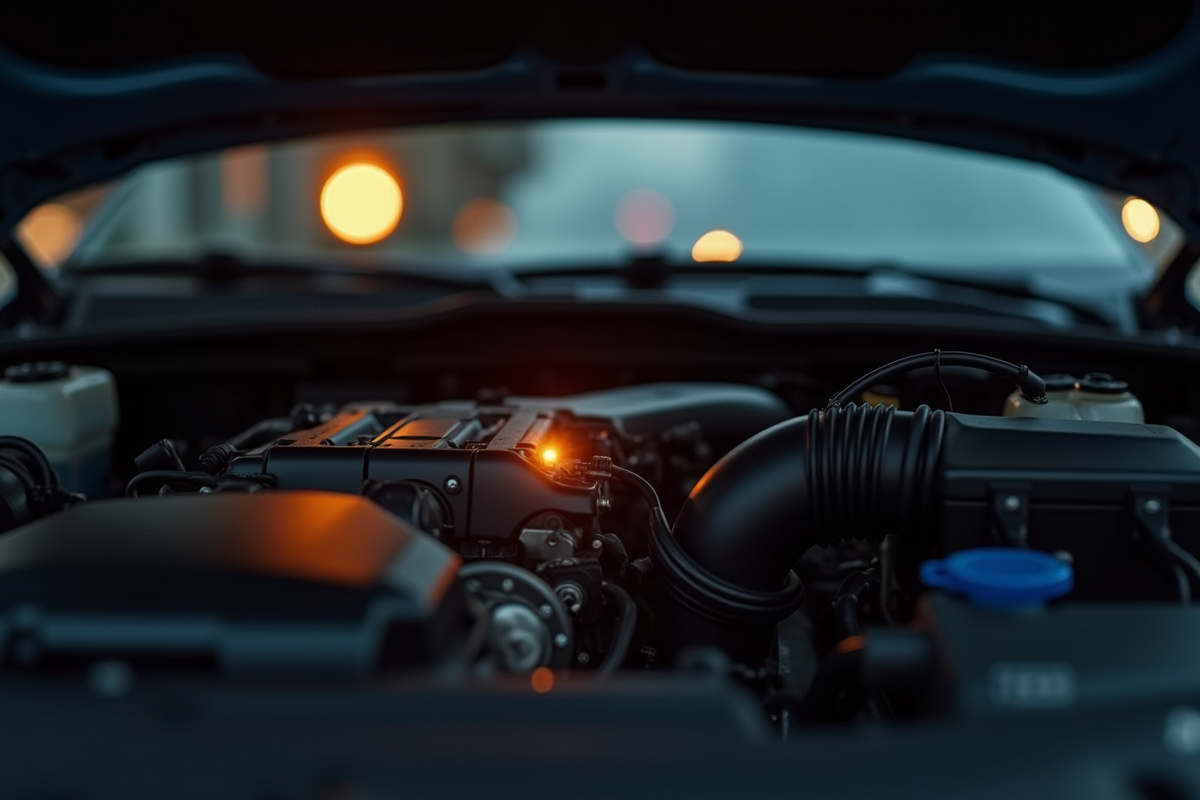 Moteur de voiture avec voyant check engine lumineux