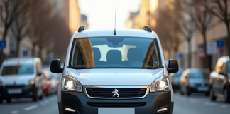 Voiture Peugeot Partner moderne en ville en journée