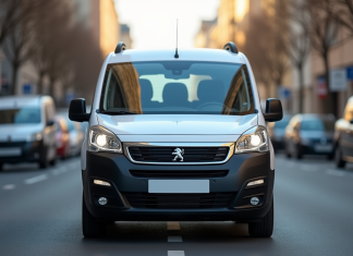 Voiture Peugeot Partner moderne en ville en journée