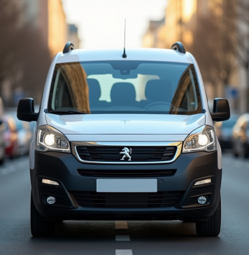 Voiture Peugeot Partner moderne en ville en journée