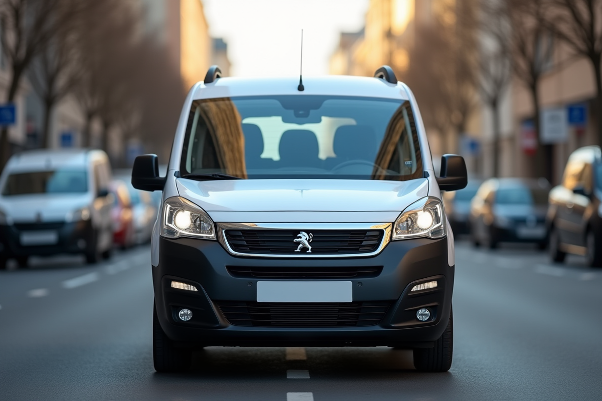Voiture Peugeot Partner moderne en ville en journée