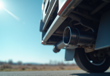 Fumée légère sortant d'un pot diesel contre un ciel bleu