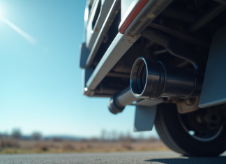 Fumée légère sortant d'un pot diesel contre un ciel bleu