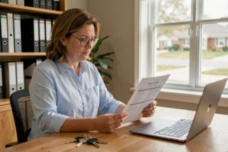 Femme consultant son contrat d'assurance auto pour procéder à sa résiliation sans justificatif