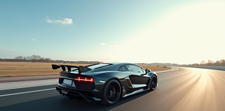 Voiture sportive haute performance en accélération sur circuit