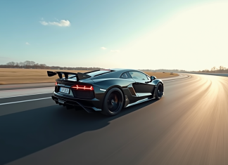 Voiture sportive haute performance en accélération sur circuit