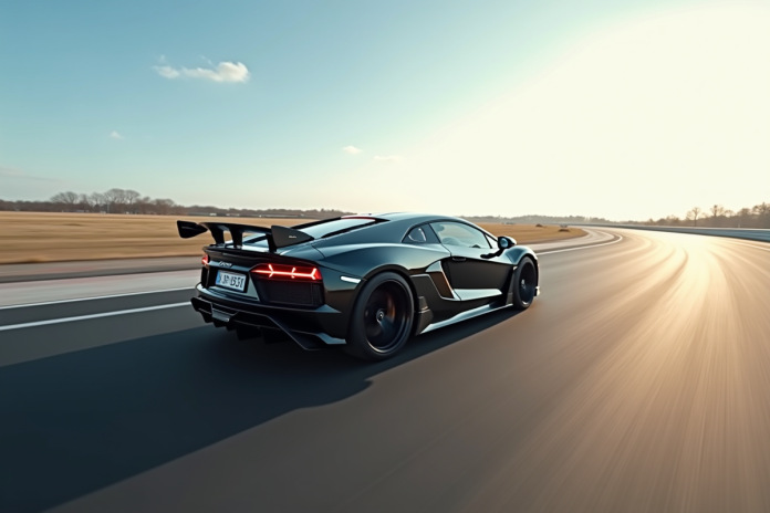 Voiture sportive haute performance en accélération sur circuit